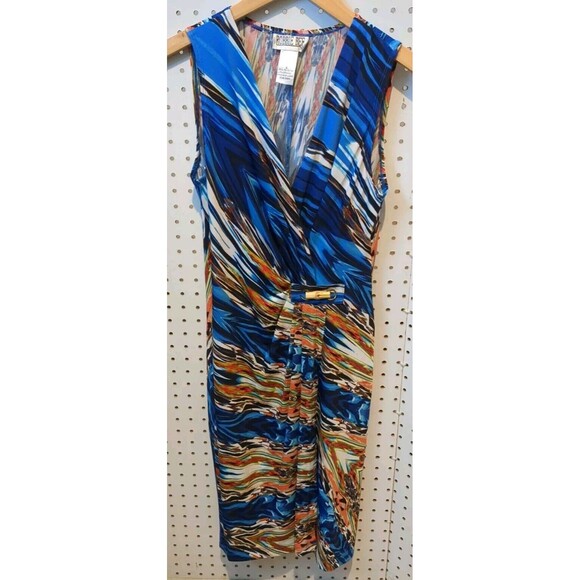 Robbie Bee Dresses & Skirts - Robbie Bee Dress Small Sleeveless Art Waves Boho Blue Brown Orange